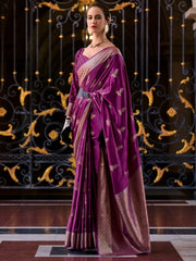 Bewitching Purple Zari Weaving Silk Wedding Wear Saree With Blouse