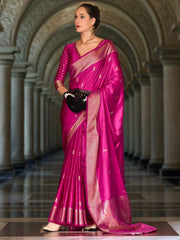 Lovable Magenta Zari Weaving Silk Reception Wear Saree With Blouse