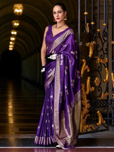 Alluring Violet Color Zari Weaving Silk Event Wear Saree With Blouse
