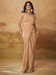 Marvelous Peach Hand Work Organza Ready To Wear Saree With Blouse