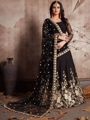 Black Embroidered Crape Silk Lehenga Choli