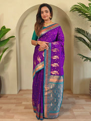 Charming Purple Paithani Silk Zari Weaving Festive Wear Saree
