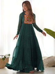Woman in green ethnic gown with embroidery, Indian designer dress, Ethnic Plus fashion