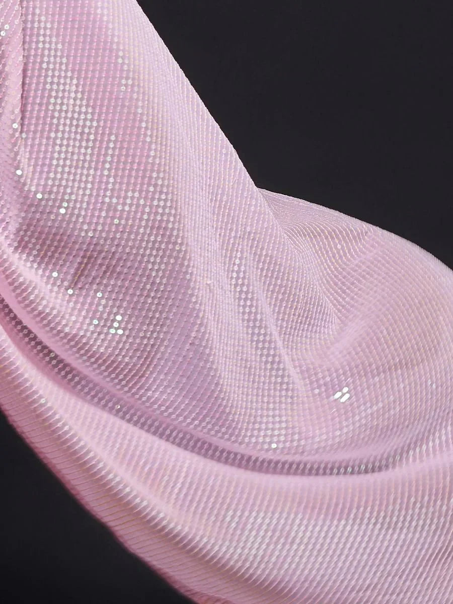 Outstanding Baby Pink Fully Sequined Georgette Party Wear Saree