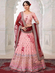 Tantalizing Pink Mirror Work Art silk Festival Wear Lehenga Choli