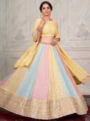 Mesmerizing Multi-color Mirror Work Georgette Party Wear Lehenga Choli