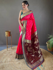 Attractive Rani Pink Silk Wedding Wear Saree With Blouse