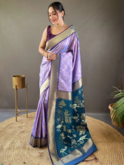 Amazing Lavender Zari Weaving Silk Wedding Wear Saree With Blouse