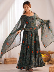 Wonderful Green Bandhej Printed Georgette Casual Wear Anarkali Suit