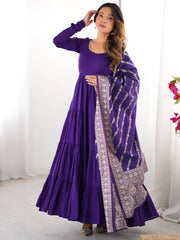 Classic Dark Purple Chanderi Silk Anarkali Suit With Banarasi Silk Dupatta