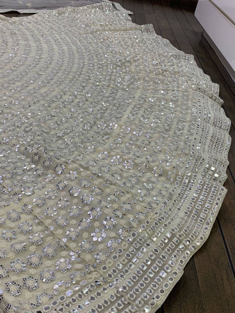 Wonderful Cream Sequined Georgette Sangeet Wear Lehenga Choli