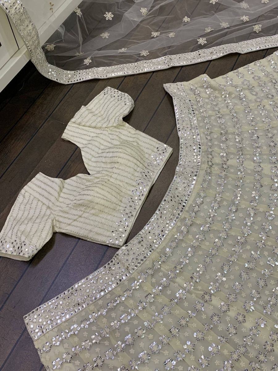 Wonderful Cream Sequined Georgette Sangeet Wear Lehenga Choli