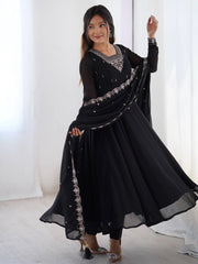 Majestic Black Beads Work Georgette Festive Wear Anarkali Suit