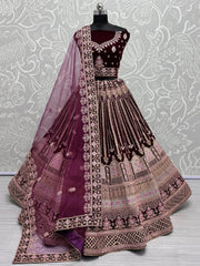 Impressive Rani Pink Velvet Bridal Lehenga Choli With Dupatta - Ethnic Plus In