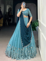 Impressive Sky - Blue Hotfix Embroidered Organza Bridesmaid Lehenga Choli - Ethnic Plus In