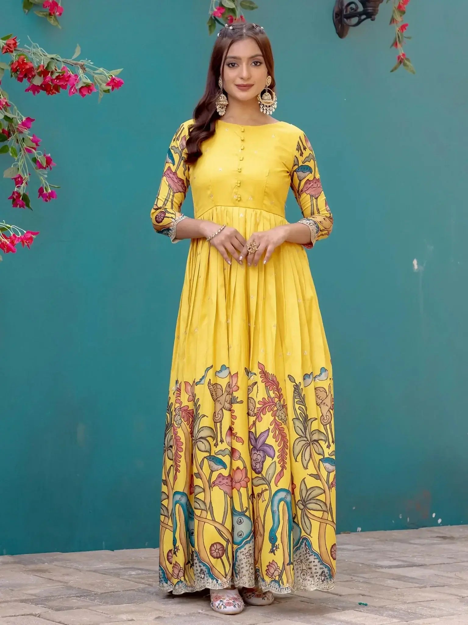 Impressive Yellow Silk Sequins Work Festival Wear Gown - Ethnic Plus In