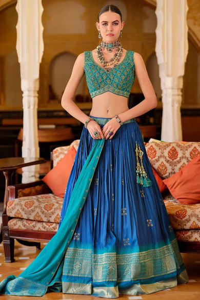 Incredible Blue Zari Weaving Silk Wedding Lehenga Choli With Dupatta - Ethnic Plus In