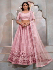 Incredible Dark Peach Sequins Net Designer Lehenga Choli With Dupatta - Ethnic Plus In