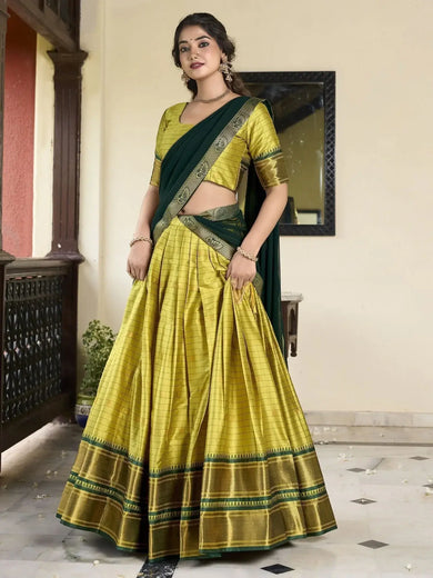 Incredible Olive Green Zari Weaving Silk Event Wear Lehenga Choli - Ethnic Plus In