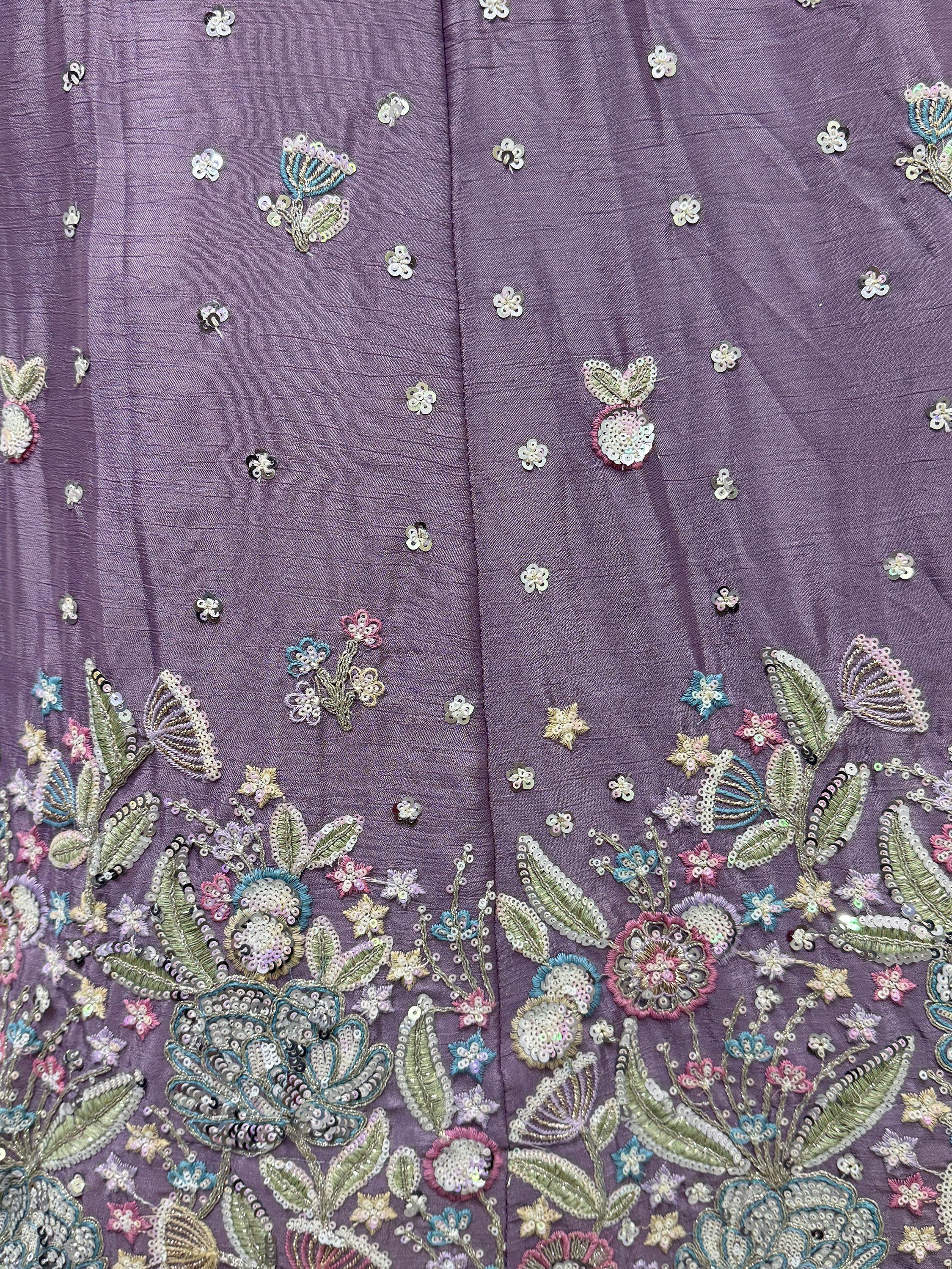 Purple ethnic wear with floral sequin embroidery and detailed beadwork for festive occasions