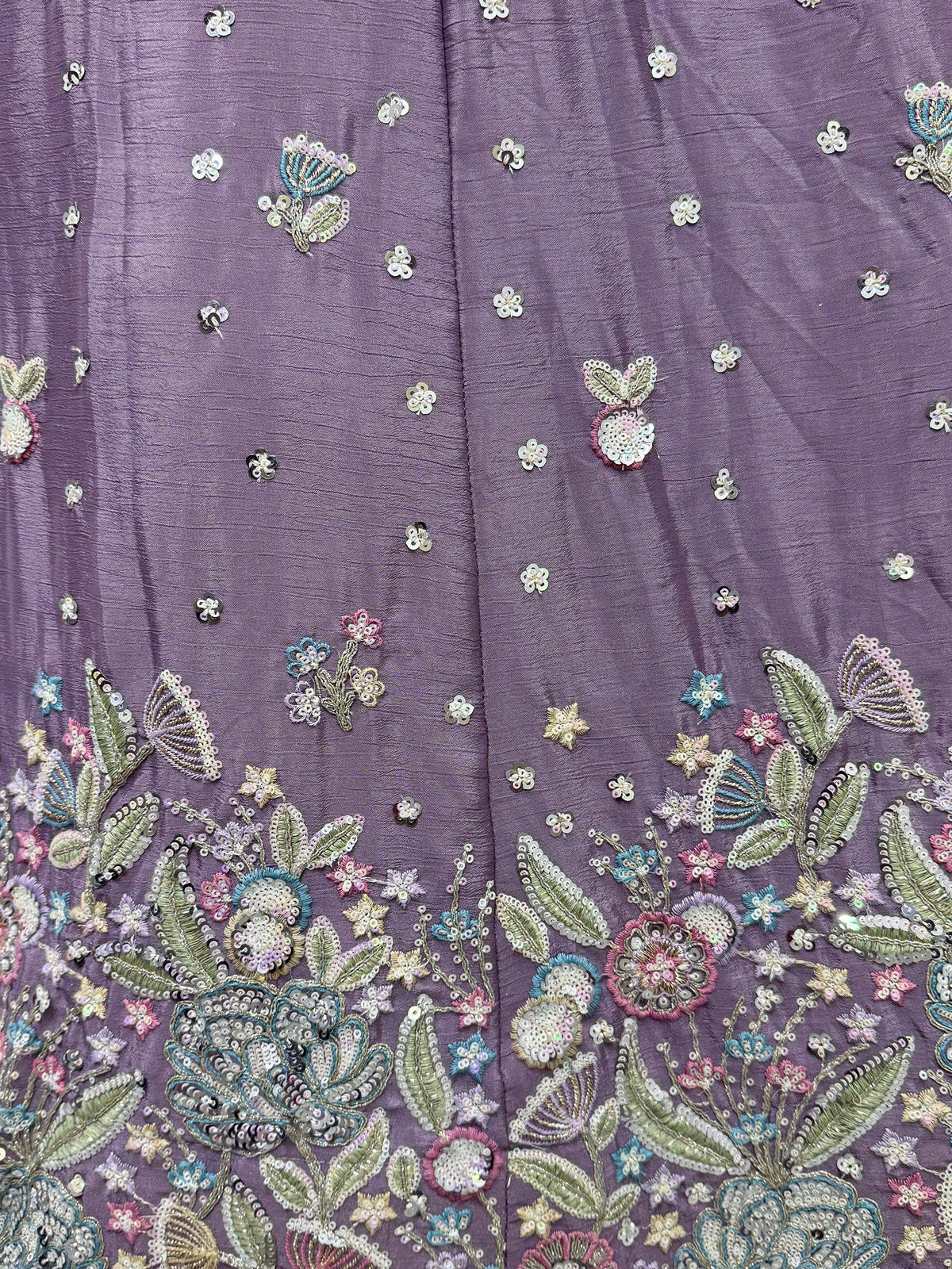 Purple ethnic wear with floral sequin embroidery and detailed beadwork for festive occasions