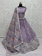 Incredible Purple Sequins Chinon Sangeet Wear Lehenga Choli - Ethnic Plus In