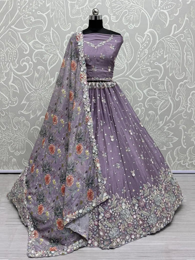 Incredible Purple Sequins Chinon Sangeet Wear Lehenga Choli - Ethnic Plus In