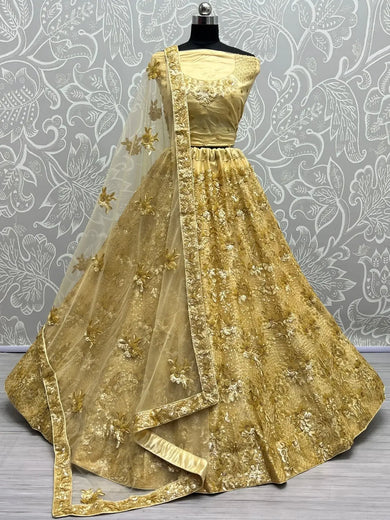 Incredible Yellow Sequins Net Wedding Lehenga Choli With Dupatta - Ethnic Plus In