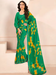 Incredible Green Digital Printed Georgette Casual Wear Saree With Blouse