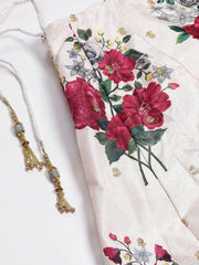 Off-White & Red Printed Semi-Stitched Myntra Lehenga & Unstitched Blouse with Dupatta