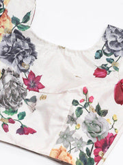 Off-White & Red Printed Semi-Stitched Myntra Lehenga & Unstitched Blouse with Dupatta