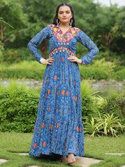 Gorgeous Blue Color Bandhani Printed Georgette Navratri Wear Gown