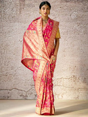 Astonishing Pink Zari Weaving Silk Function Wear Saree With Blouse
