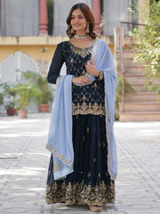 Alluring Blue Sequins Georgette Eid Special Sharara Suit With Dupatta