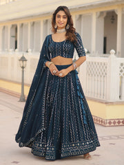 Adorable Navy Blue Sequins Georgette Sangeet Wear Lehenga Choli