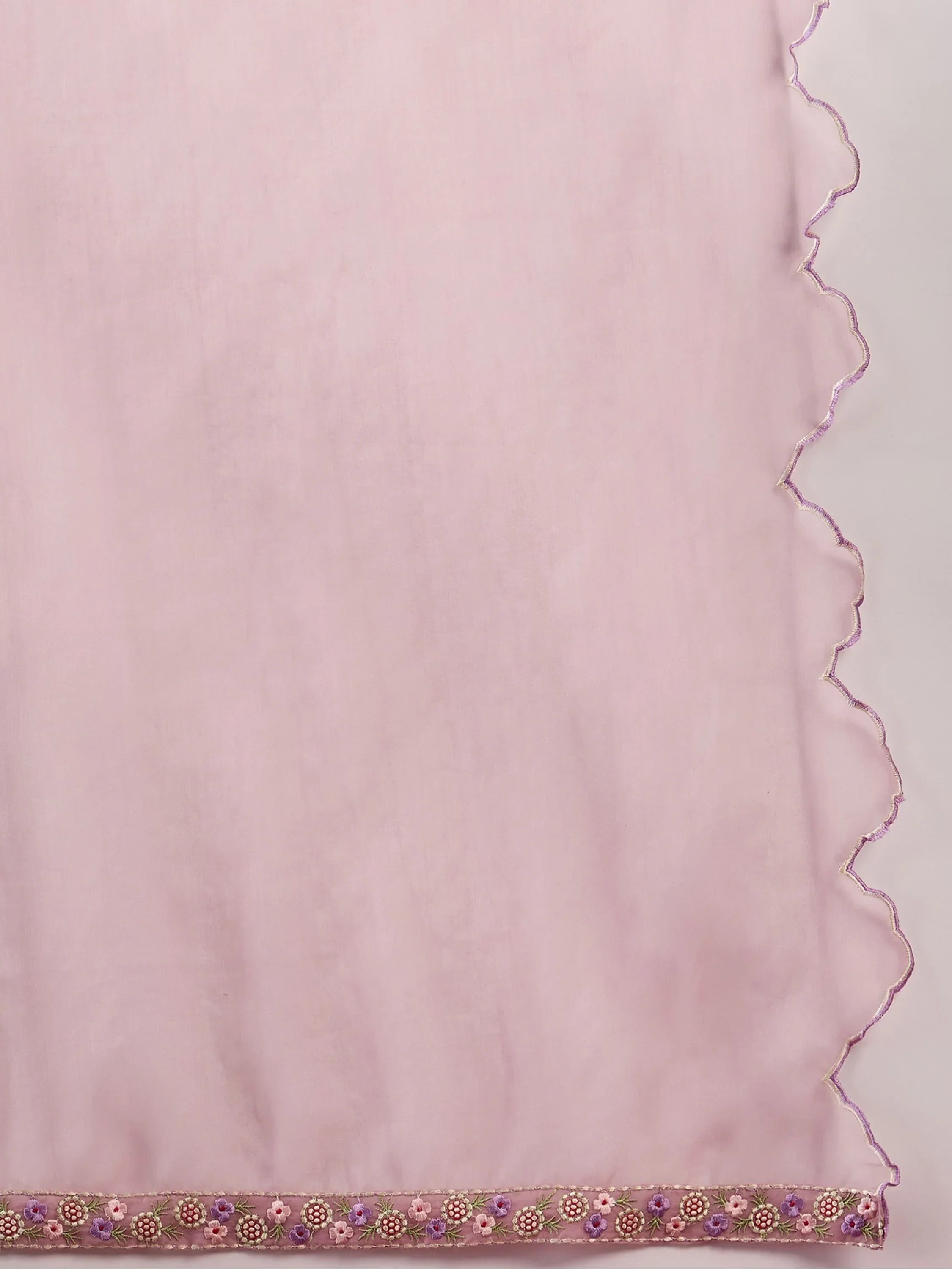 Light pink dupatta with scalloped edge and floral embroidered border, Indian ethnic wear