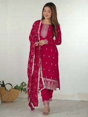 Fabulous Rani Pink Embroidered Silk Festival Wear Pant Suit