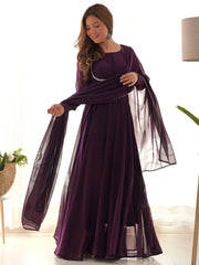 Fascinating Purple Georgette Festival Wear Gown With Dupatta