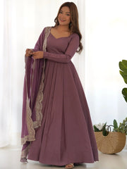 Bewitching Purple Silk Anarkali Suit Pant With Heavy Dupatta