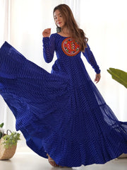 Adorable Blue Laheriya Printed Georgette Navratri Wear Gown
