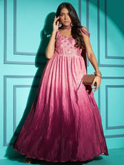 Perfect Dusty-Pink Sequins Chinon Special Occasions Gown with Dupatta