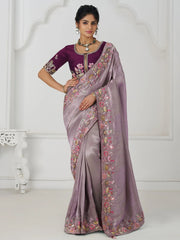 Dazzling Mauve Border Work Viscose Silk Reception Wear Saree