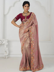 Precious Pink Sequins Viscose Silk Engagement Wear Saree