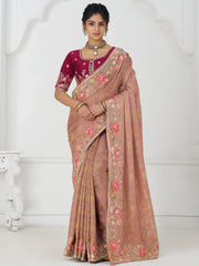 Gorgeous Peach Multi-Thread Work Viscose Silk Reception Wear Saree