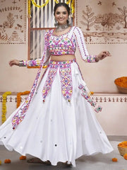 Impressive White Thread Work Rayon Navratri Lehenga Choli