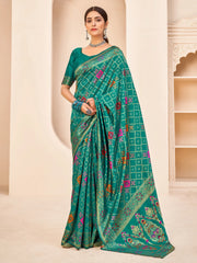 Graceful Teal Green Zari Weaving Banarasi Silk Event Wear Saree