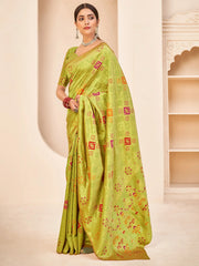 Beautiful Light Green Zari Weaving Banarasi Silk Saree With Blouse