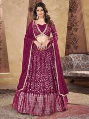 Wonderful Rani Pink Foil Work Georgette Wedding Lehenga Choli