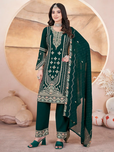 Bewitching Green Embroidered Georgette Eid Special Pant Suit