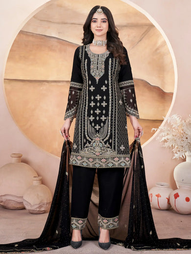 Beautiful Black Embroidered Georgette Pakistani Suit With Dupatta